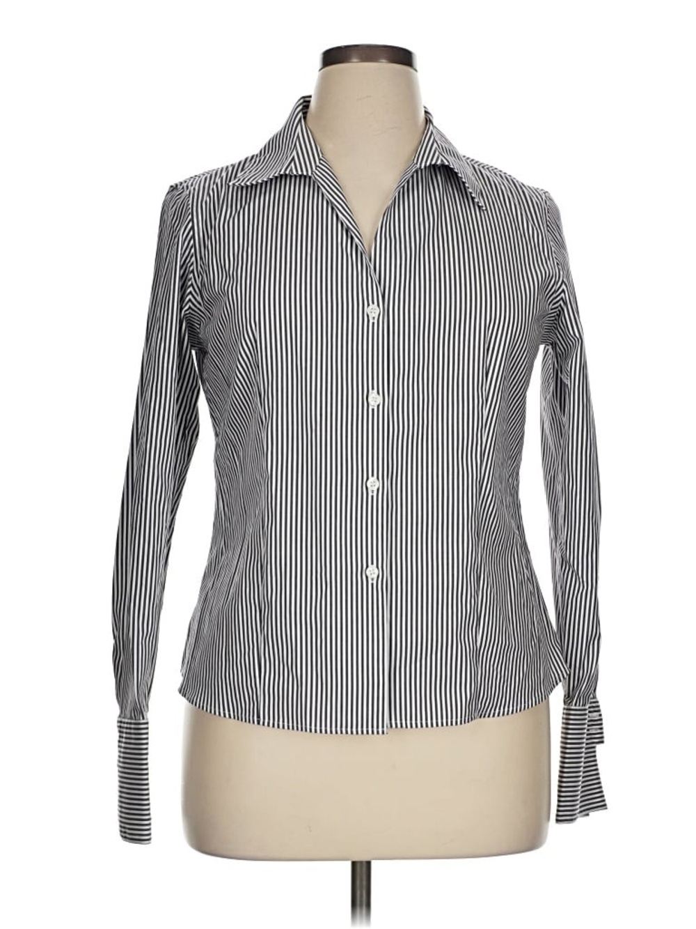 Calvin Klein Black and White Vertical Stripe Button-Down Shirt